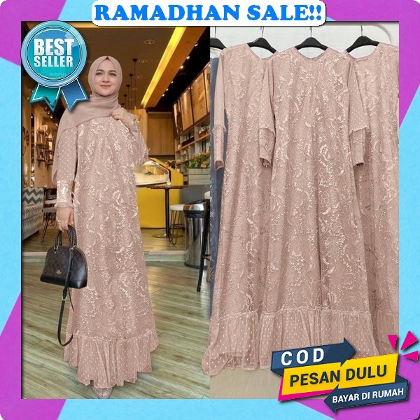 Gamis Maxi Cempaka Aulia / Baju Kondangan Lebaran / Gamis Brokat Tile Mewah Remaja Terbaru 2022 / An