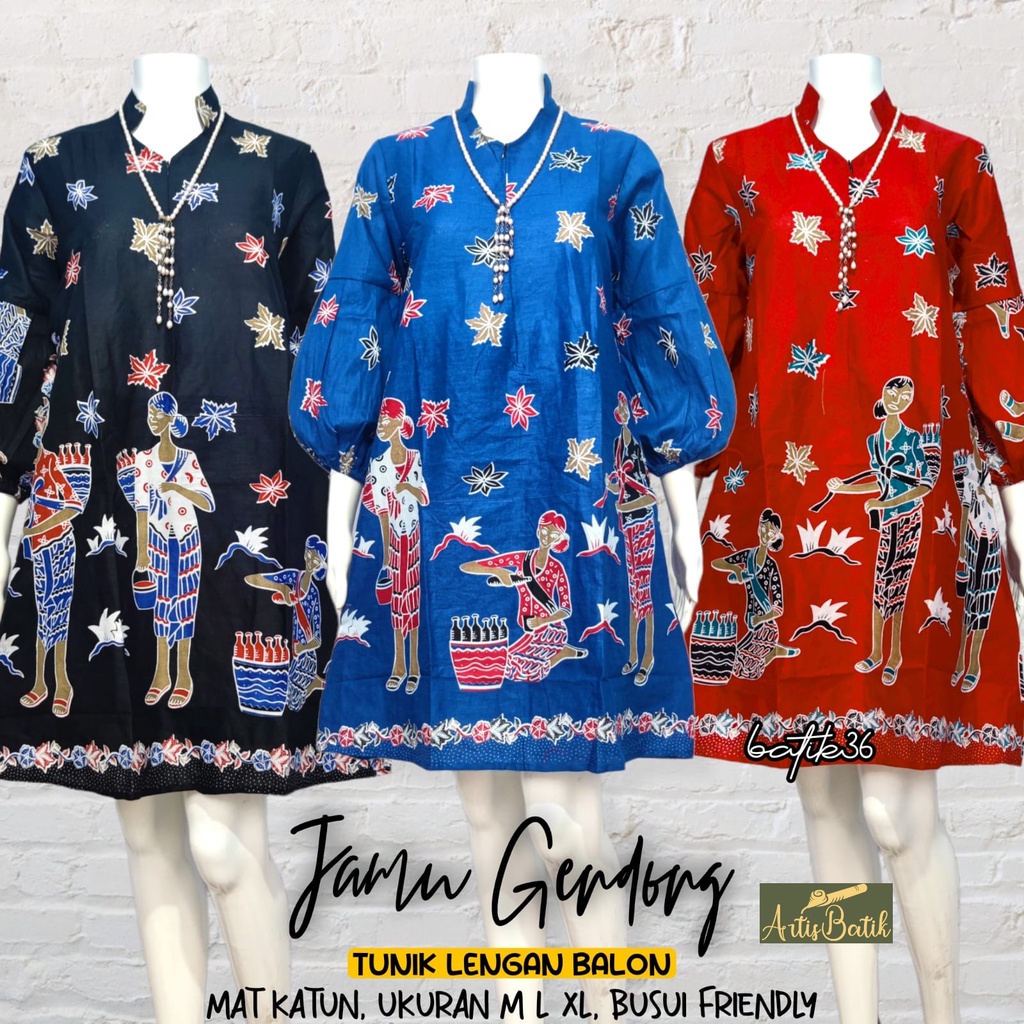 JAMU GENDONG TUNIC LENGAN BALON  TUNIK BATIK  JUMBO TUNIK PREMIUM MOTIF KARAKTER BATIK WUDHU FRIENDL