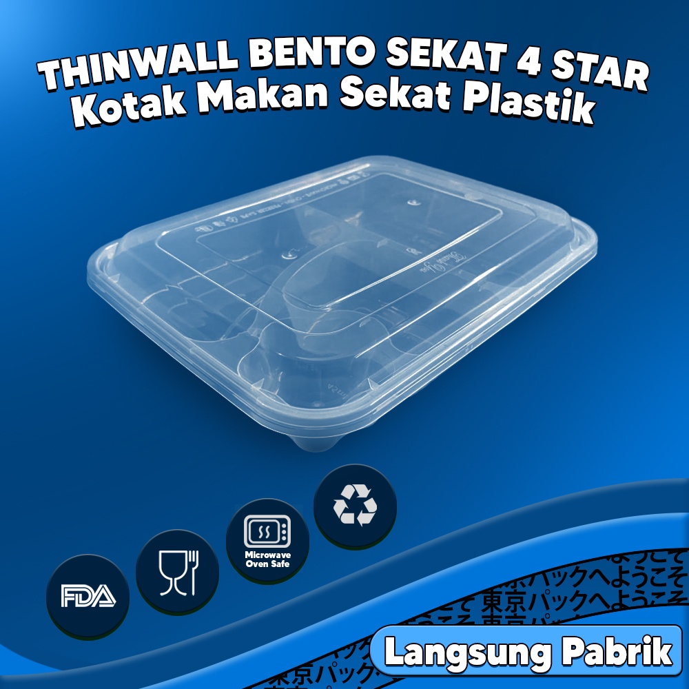 Bento box 4 sekat star / food container 4 sekat / lunch box premium
