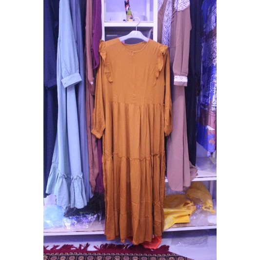 Ready Gamis Rayon UNIQLO rempel susun polos