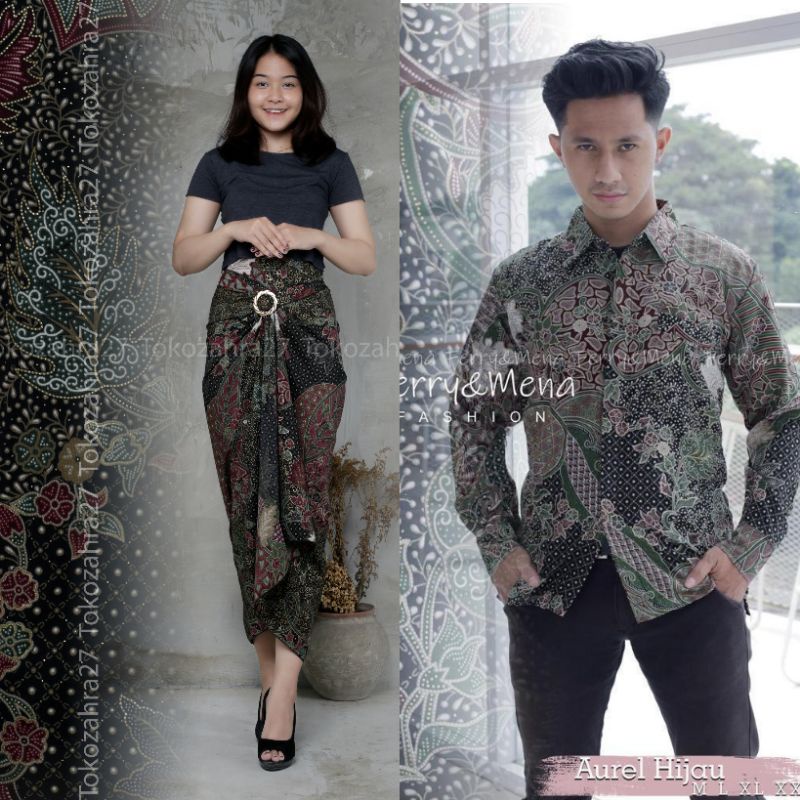 Couple Kemeja Batik Rok Lilit batik Lengan Panjang MOTIF AUREL