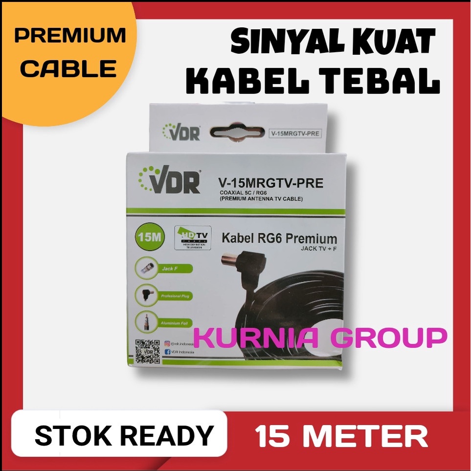 VDR Kabel Antena Tv 15m Plus Jek L Konektor F Digital 5C Premium Super Peka Cable 15 Meter RG6 Hitam Sinyal Kuat  Antenna Parabola Bisa Untuk Semua Jenis Antena Indoor Outdoor &amp; Televisi Tabung LED LCD By Vedora 15M