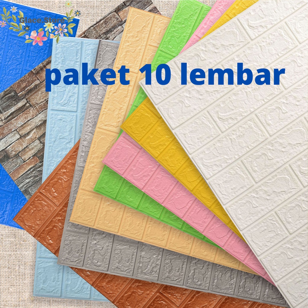 [COD] Paket 10 Lembar Wallpaper Dinding Foam 3D Bata Alam Stiker Dinding Kamar Tidur Peredam Suara