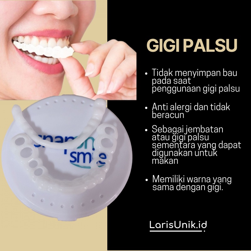 Gigi Palsu Atas Bawah Instan Gigi Palsu Silikon Alami Snap On Smile Putih Original Authentic