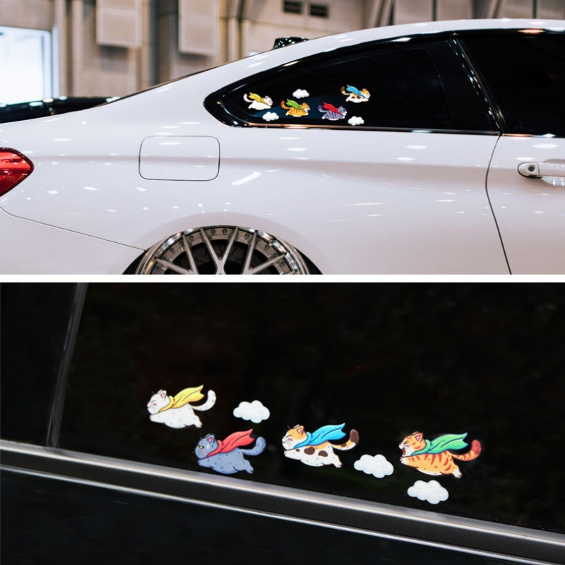 Kartun Stiker Mobil Lucu Kucing Terbang Decals Auto Body Styling Dekorasi Jendela Interior Dashboard Tahan Air PVC Stiker Kucing Lucu Decal