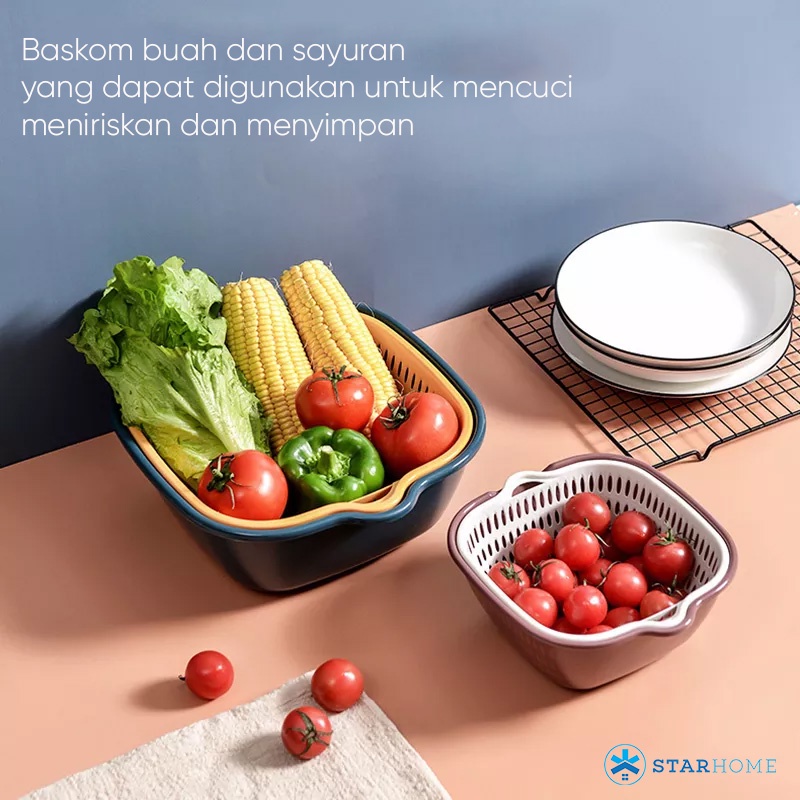 Keranjang Tirisan Sayur Buah Baskom Tirisan Serbaguna Baskom Saringan Sayuran