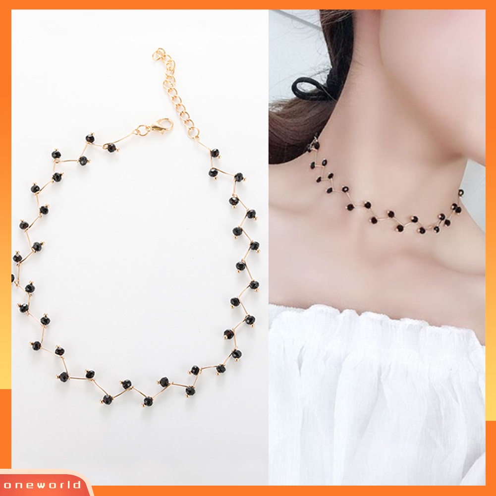 {oneworld} Fashion Gelombang Rantai Hitam Manik-Manik Pesona Choker Pesta Pendek Kalung Wanita Perhiasan