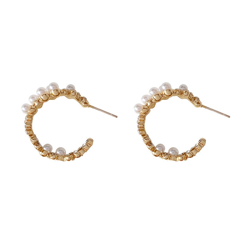 Mutiara Buatan Elegan Luka Logam Twist Hoop Earrings Baru Fashion Perhiasan Pesta Aksesoris Manis Untuk Wanita