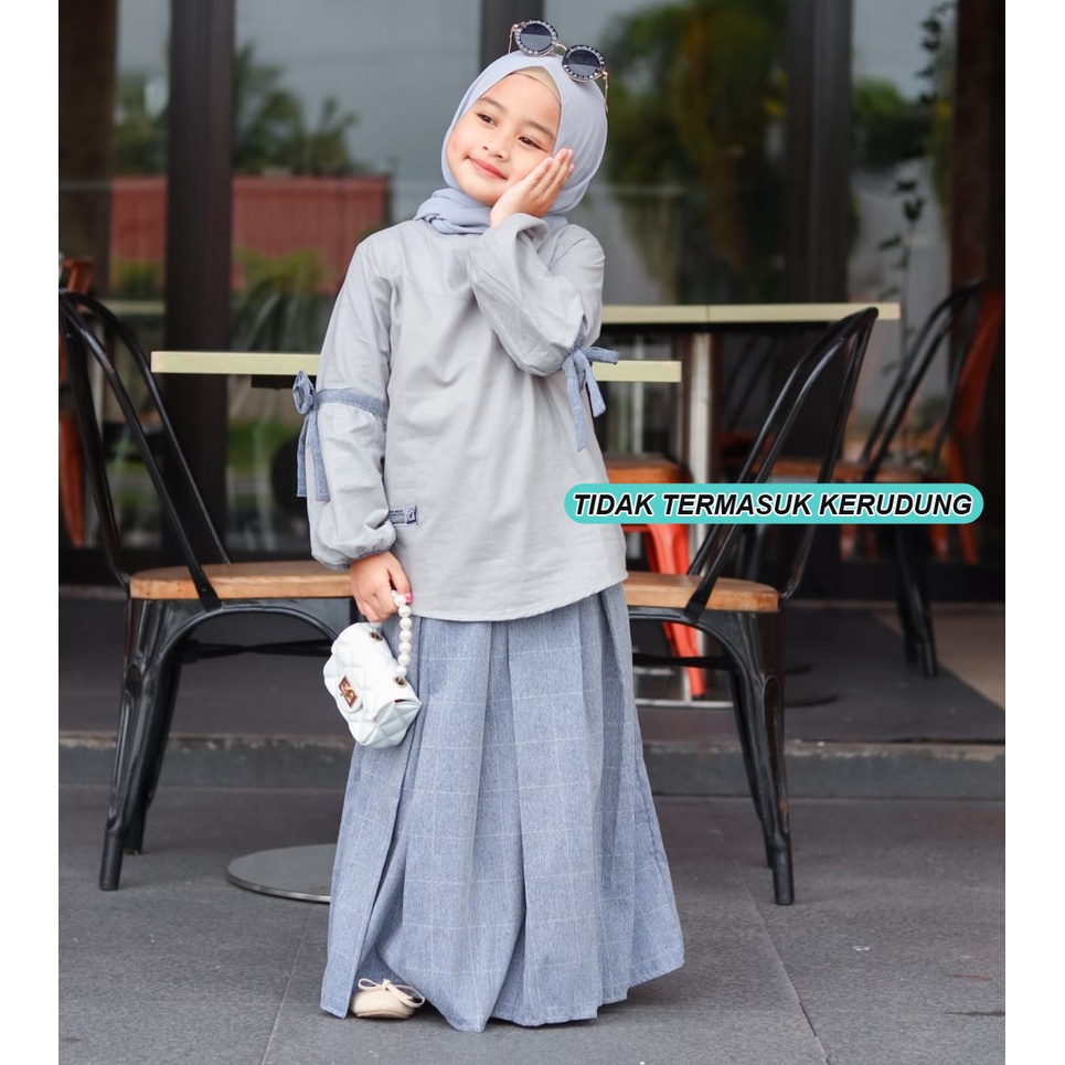 Setelan Baju Muslimah Anak Perempuan Hoofla Kids 3 - 12 Tahun Naura Set Blouse Original Branded Hoofla Kids Usia 4 5 6 7 8 9 10 11