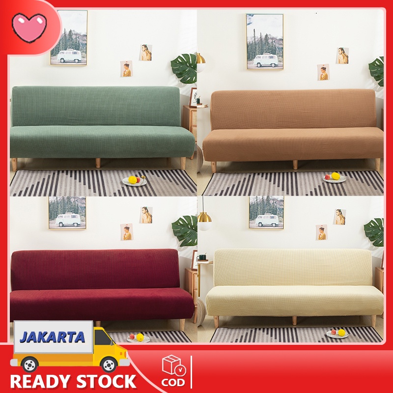 Warna Solid Sofa Bed Cover Elastis Tahan Noda Pola Polos Tempat Tidur Sofa Sarung Sofa Tanpa Lengan Satu Ukuran