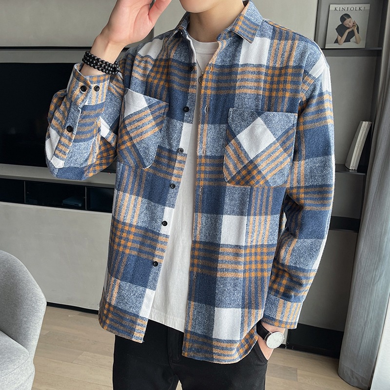 Kemeja Pria Lengan Panjang Plaid Kemeja Pria Fashion Kasual Korea Fashion Wear Shirt Plaid Kemeja Pr