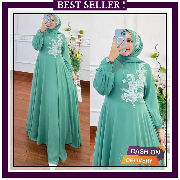 Baju Gamis Dress Brokat Brukat Pesta Umroh Kondangan Nikahan Bridesmaid Wanita Muslim Remaja Dewasa 