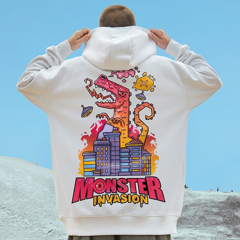 Sweater Hoodie MONSTER INVASION Jumper Pria Wanita Bahan Fleece Tebal Ukuran S M L XL XXL XXXL