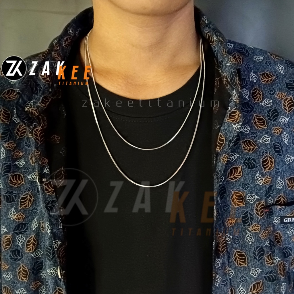 Kalung Pria Wanita Titanium Anti Karat Silver Perak Emas Putih Cowok Cewek Keren Laki-laki Remaja Panjang 45cm 50cm 60cm