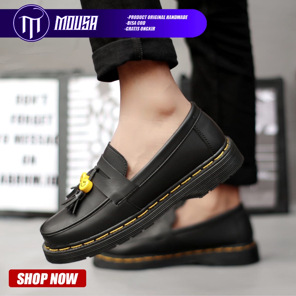 Sepatu Formal Pantofel Slip On Pria Hitam Mousa Smile