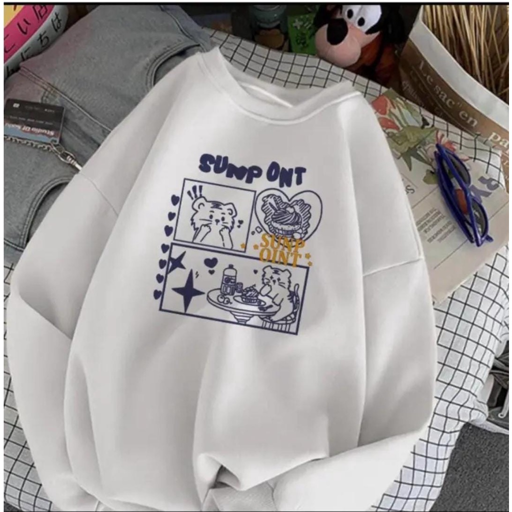 SWEATER WANITA SUNPONT // CREWNECK WANITA LUCU ALA KOREA SIZE L FLEECE TEBAL LEMBUT TERBARU,