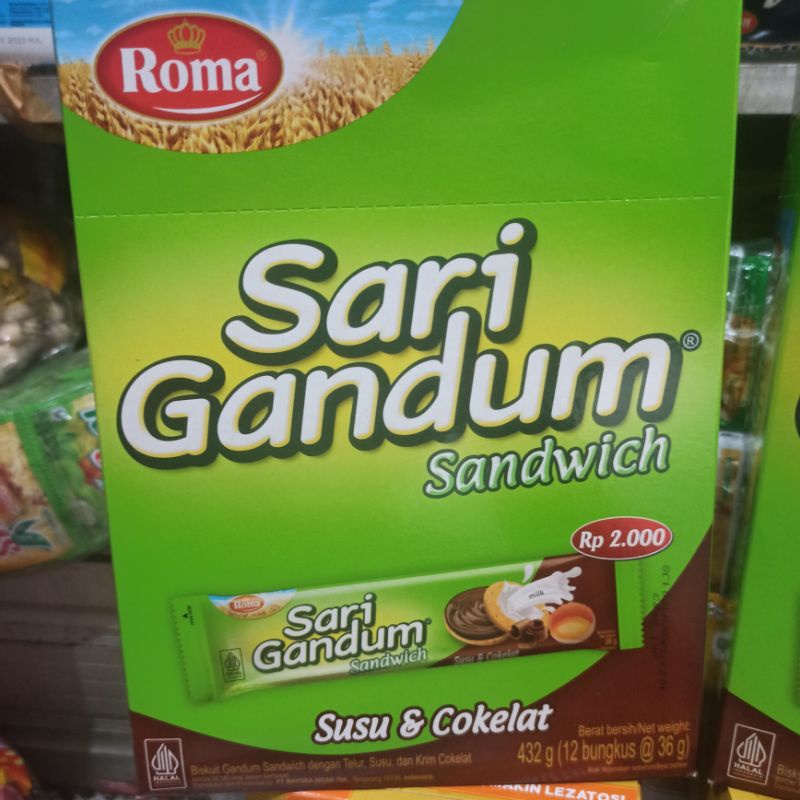 

sari gandum sandwich coklat 39 gram 1box 12 pack