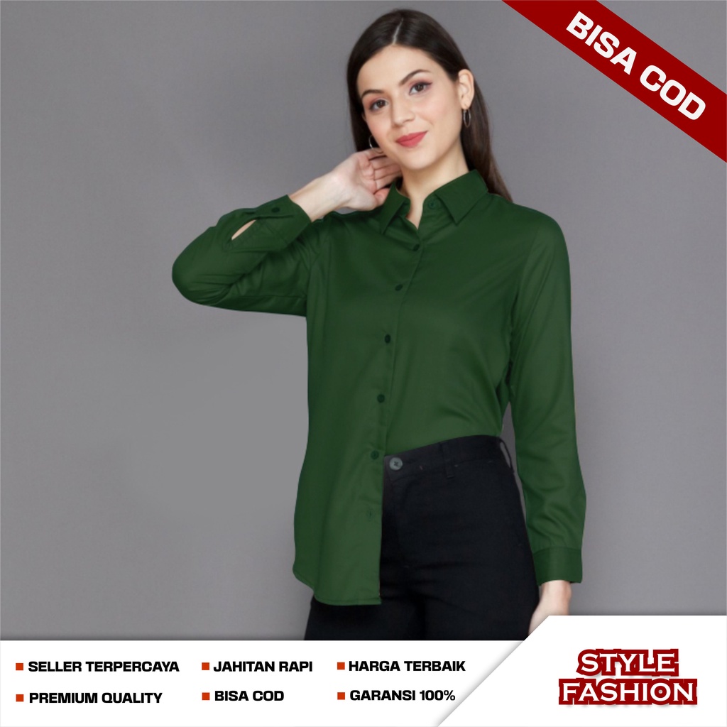 Kemeja Blouse Wanita Perempuan Polos Lengan Panjang Bahan Katun Rayon Warna Hitam Maroon Navy Coksu 
