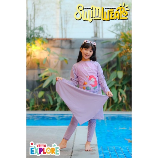 BAJU RENANG ANAK CEWEK MUSLIMAH BRANDED MERK VITTO SWIMWEAR SETELAN ADA JILBAB