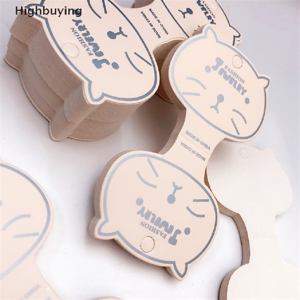 Hbid 50pcs Kartu Tag Packing Kertas Kraft Wajah Kucing Handmade Rambut Perhiasan Display Stamp Glory