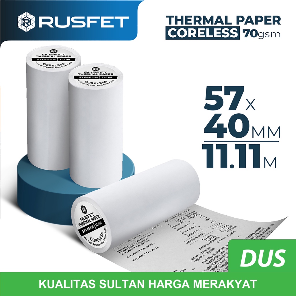 

Paper Thermal Struk Kasir Barcode Rusfet 57x40mm Dus