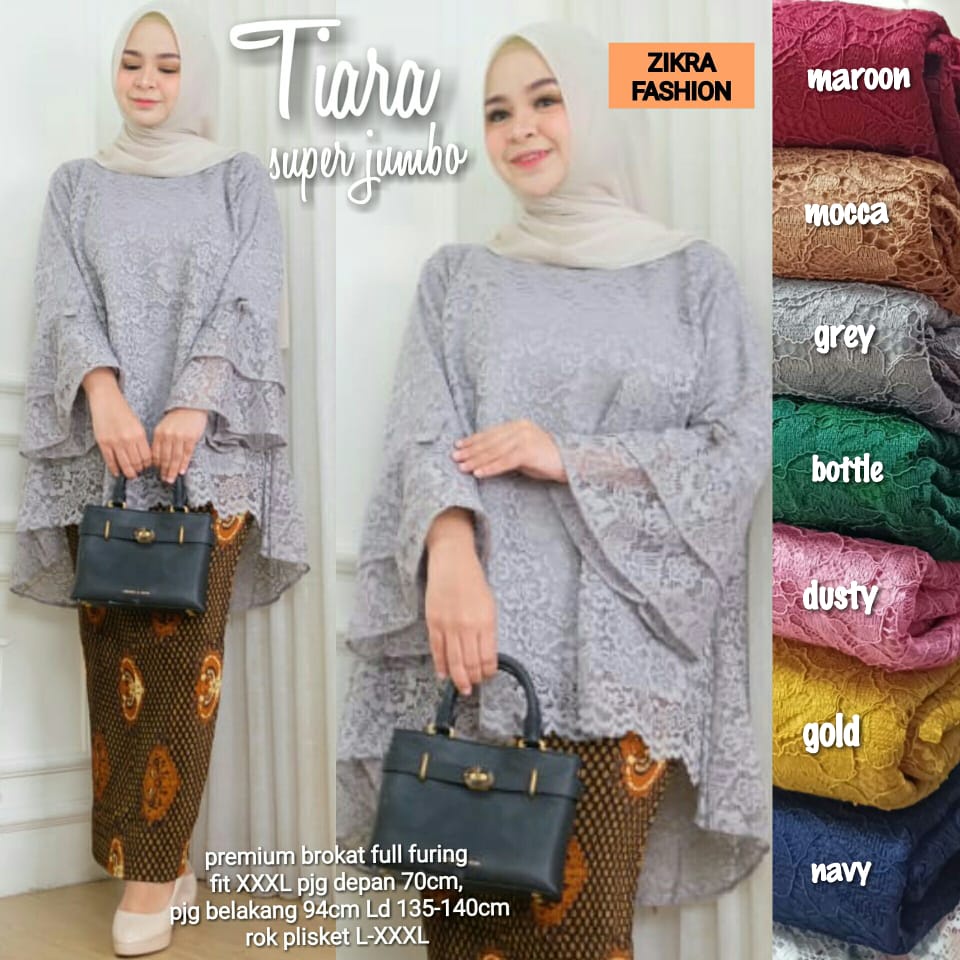 TIARA KEBAYA SET LD 140 SETELAN KEBAYA BLOUSE BRUKAT JUMBO ROK PLISKET BATIK ETNIK JUMBO CASUAL PREM