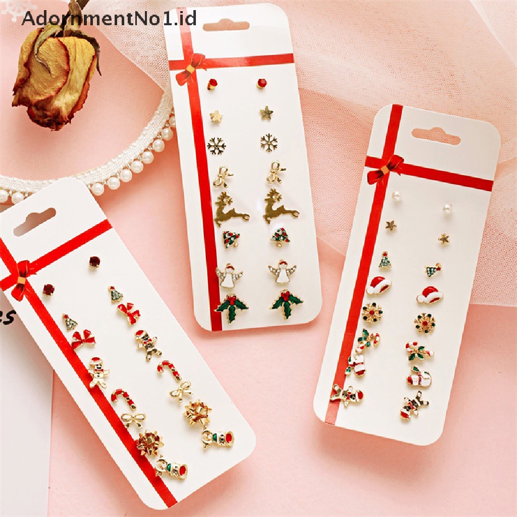 [AdornmentNo1] 8pcs/set Kepribadian Anting Natal Perhiasan Aksesoris Set Xmas Liburan Pohon Elk Snowman Santa Anting Lucu Hadiah Perhiasan Pesta Natal Untuk Wanita Gadis Anak