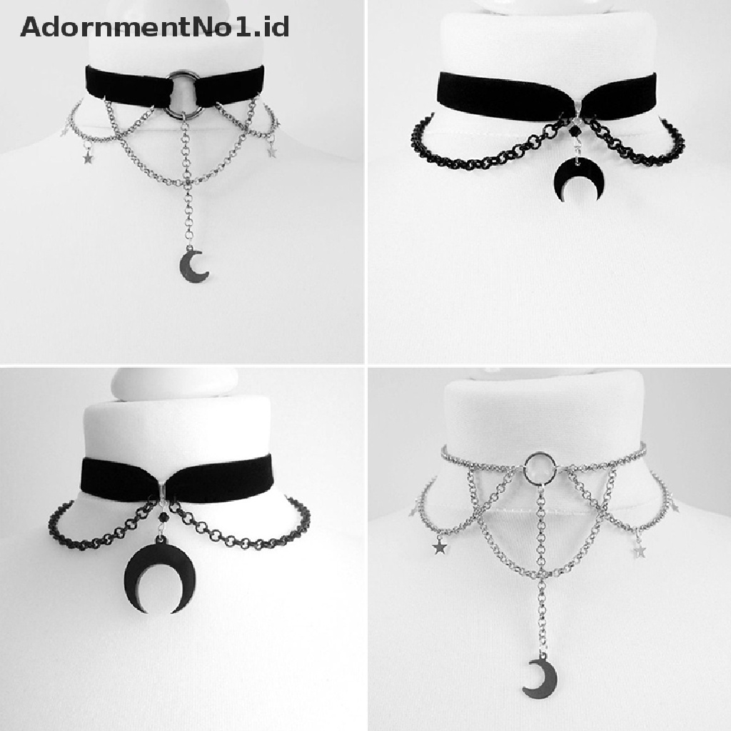 [AdornmentNo1] Gothic Beludru Hitam Kalung Untuk Wanita Fashion Bulan Pagan Perhiasan Gothic Salib Kelelawar Spider Penyihir Perhiasan Wanita Choker [ID]