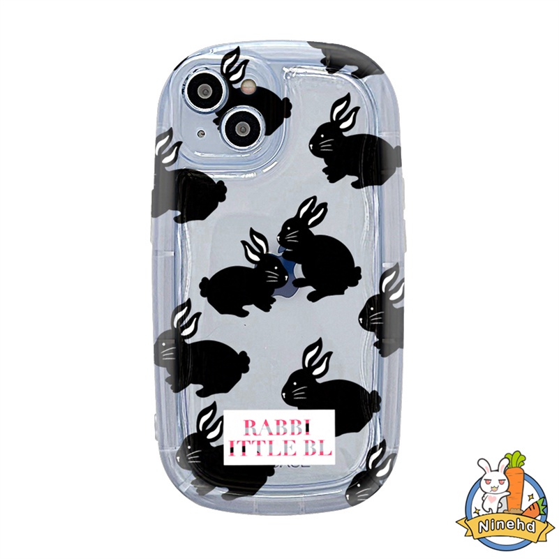 Case Kompatibel Untuk iPhone 14 13 12 11 Pro Max X Xr Xs Max8 7 6 6s Plus Se2020Motif Kelinci Hitam Ponsel Bening Airbag Casing Menebal Tepi Shockproof f Soft Case Cover Pelindung