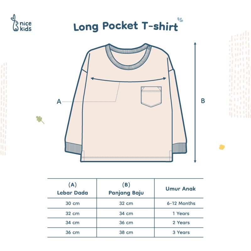 Nice Kids - Long Pocket T-Shirt Unisex (Atasan Kaos Oversized Lengan Panjang Anak Bayi 6-12 Bulan - 3 Tahun)