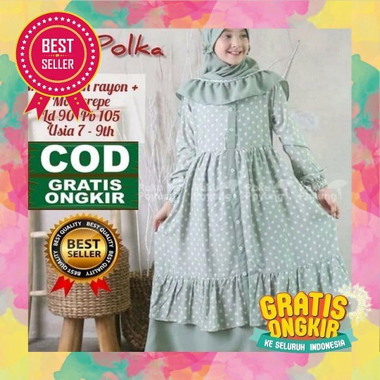 Khanza Kids Gamis Anak Tanggung Usia 10-12 Tahun Plus Phasmina Pakaian Muslim Anak Bahan Ceruty Baby