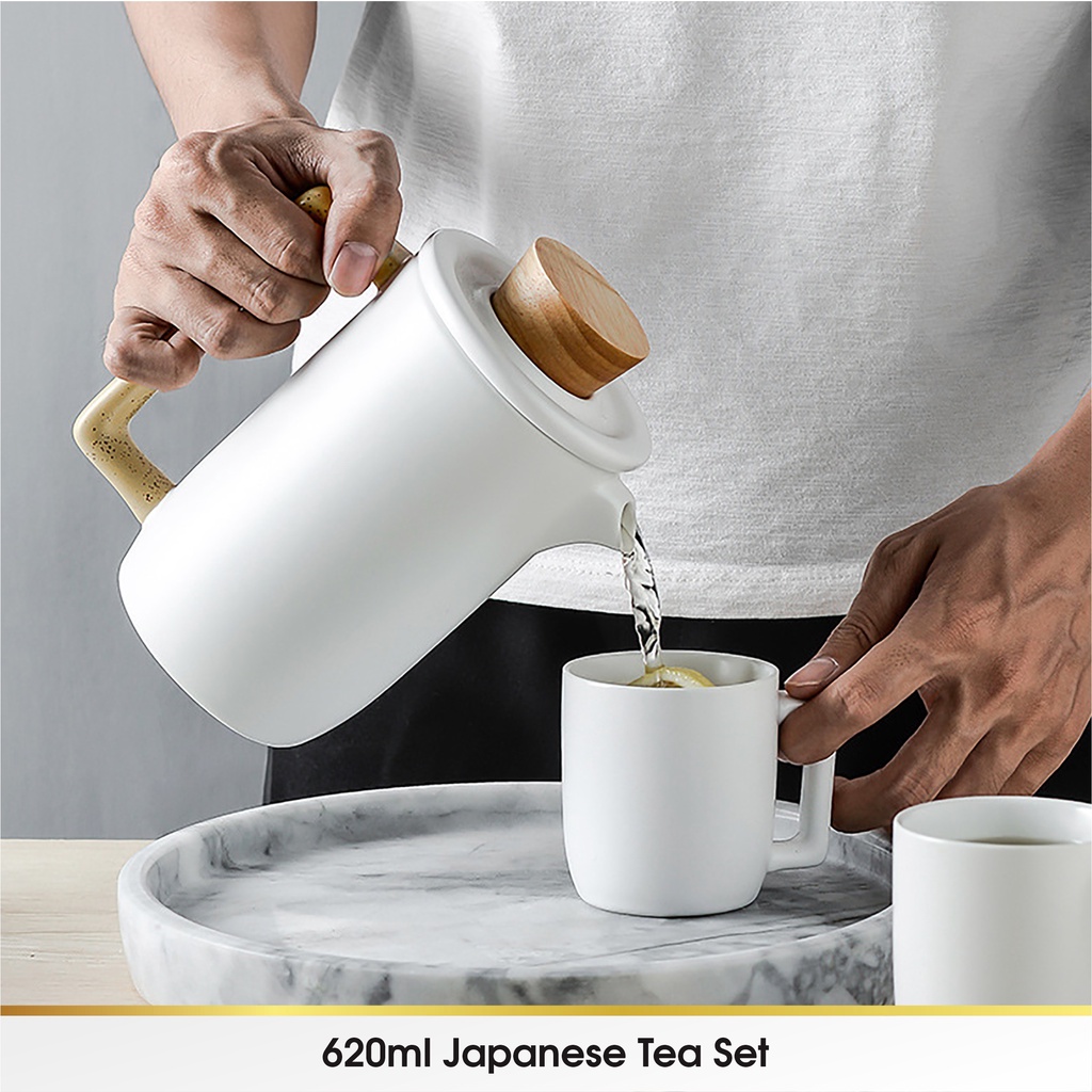 Japanese Chinese Cangkir Teko Keramik Piring Lepek Tatakan Kecil Mini Set 5 in 1 Teh Tea Cup Kopi Minum Dapur Hampers Hadiah Kantor Kado Ulang Tahun Gift Box