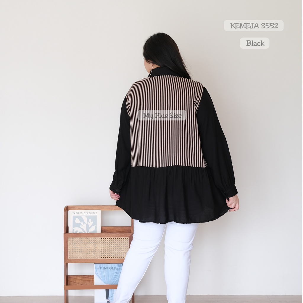 Kemeja Salur Kombinasi Jumbo 3552, Ld 124, 130 &amp; 144 cm