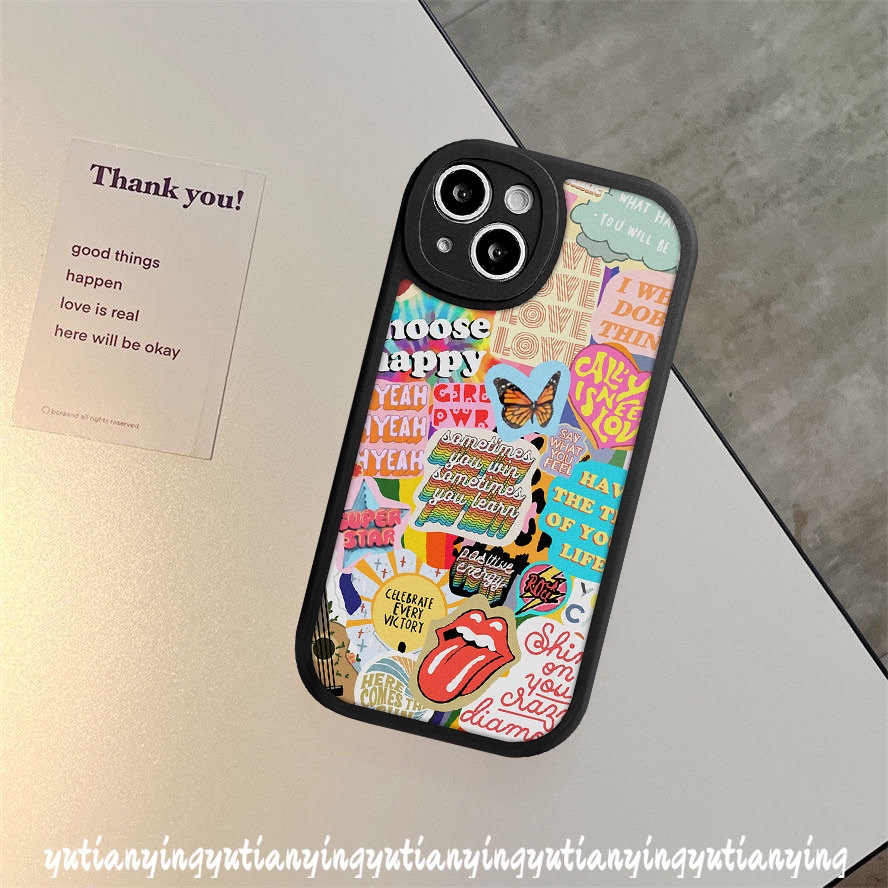 IPHONE Casing Huruf Kupu-Kupu Kompatibel Untuk Iphone11 7 8 6 6s 14plus XR 14 13 12 Pro MAX X XS MAX SE 2020 Ins Fashion Trendy Brand Sticker Label Soft TPU Case