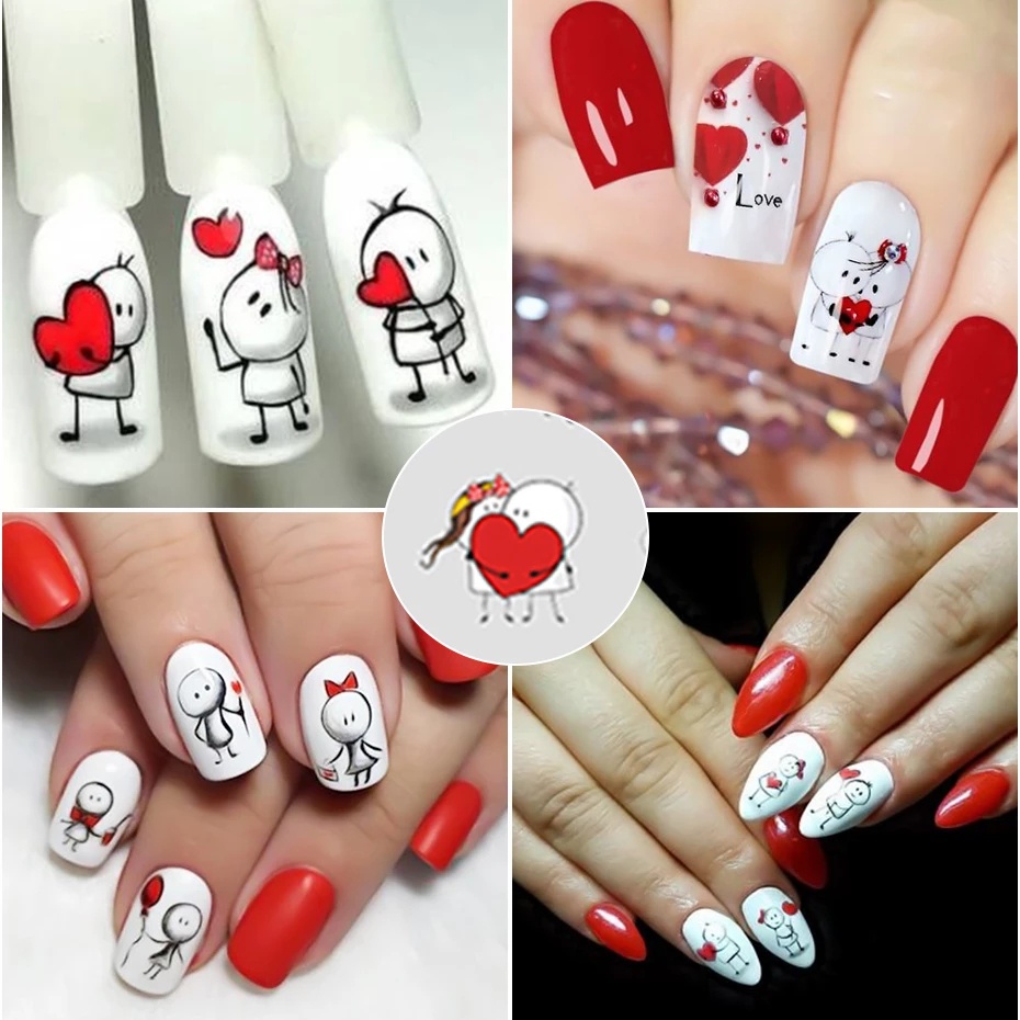 [Harga Grosir] Lover Cute Girl Nail Sticker 3D Valentines Day Nail Art Sticker Kartun Stiker Kuku Kartun Stiker Kuku Aksesoris Kuku Wanita Dan Anak Perempuan