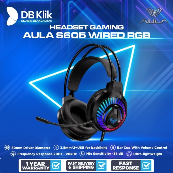 Headset Gaming AULA S605 Wired RGB Free Splitter Jack - AULA S 605