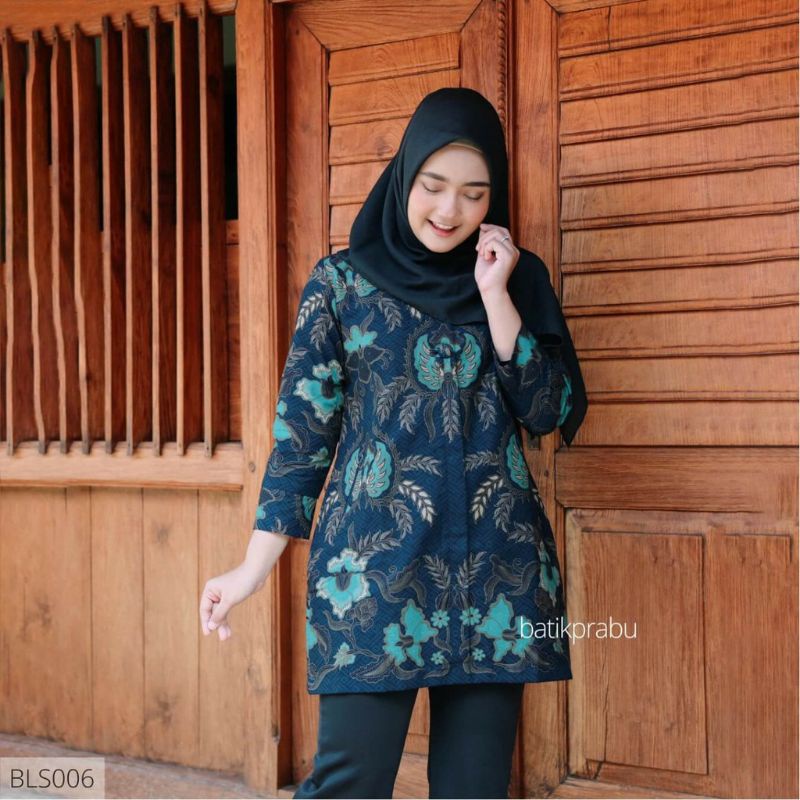 Batik kemeja ekslusif batik bahan katun halus lapis furing size reguler navy toska