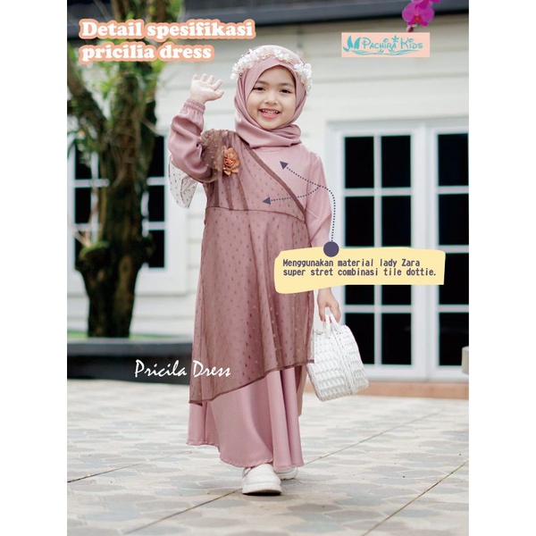 Gamis Pricilia dress by Pachira kids /dress pricilia pachira size 6-10 tahun / pricila dress pachira kids nablfashion