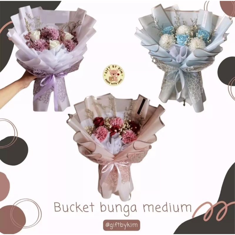 Bucket bunga medium/bucket bunga sedang/ bucket bunga/ bucket flower/ bucket snack/ bucket coklat/bu