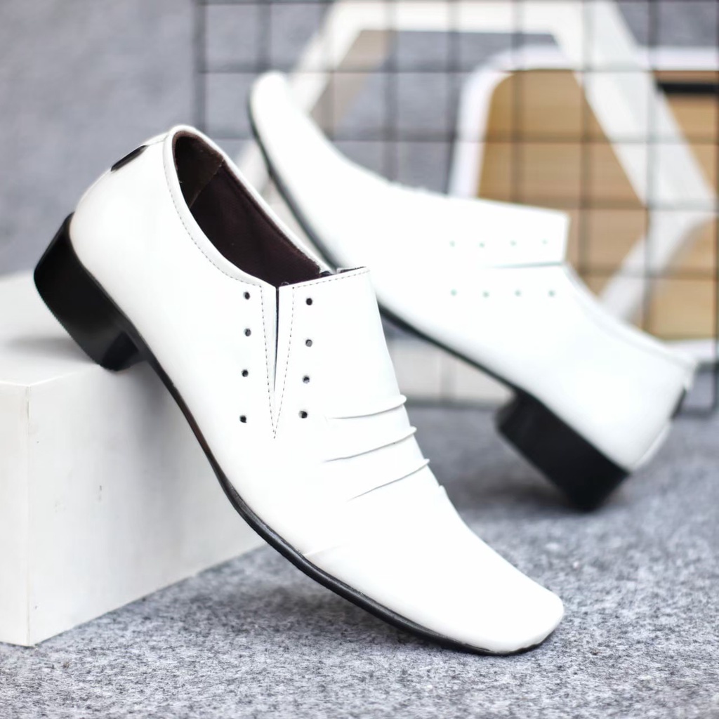 Sepatu Pantofel Putih Pria Kulit Sapi Asli Premium Quality Sepatu Pantofel Selop Tanpa Tali Cowok Laki Kerja Kantor Formal Pesta Sepatu Dokter Perawat Gereja Menikah Kodangan White Colour