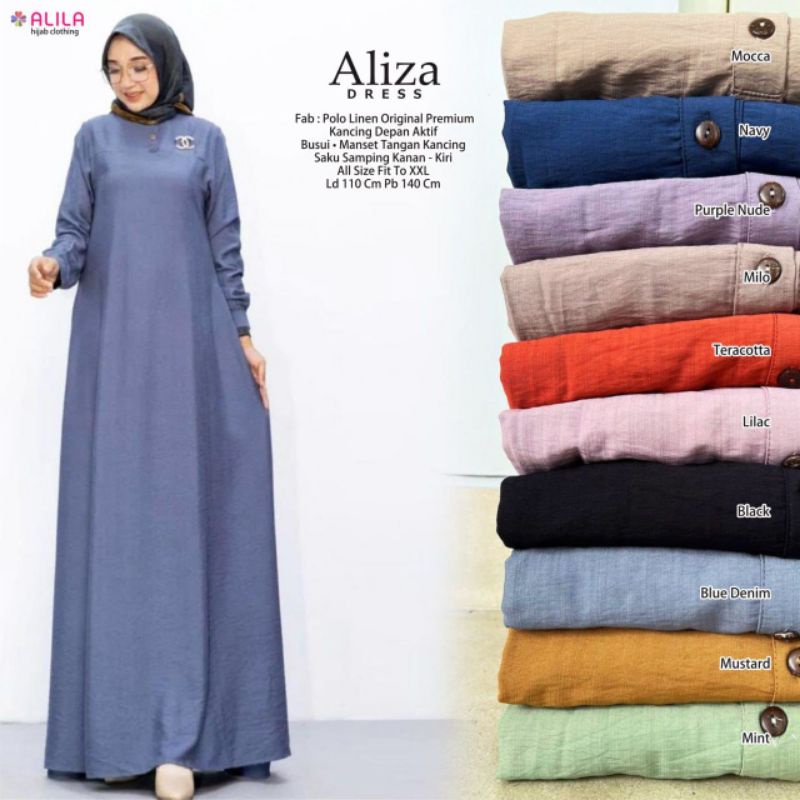 [REALPICT] Aliza Dress ori by Alila | Maxi Dress Polos Premium | Bahan Polo Linen Import