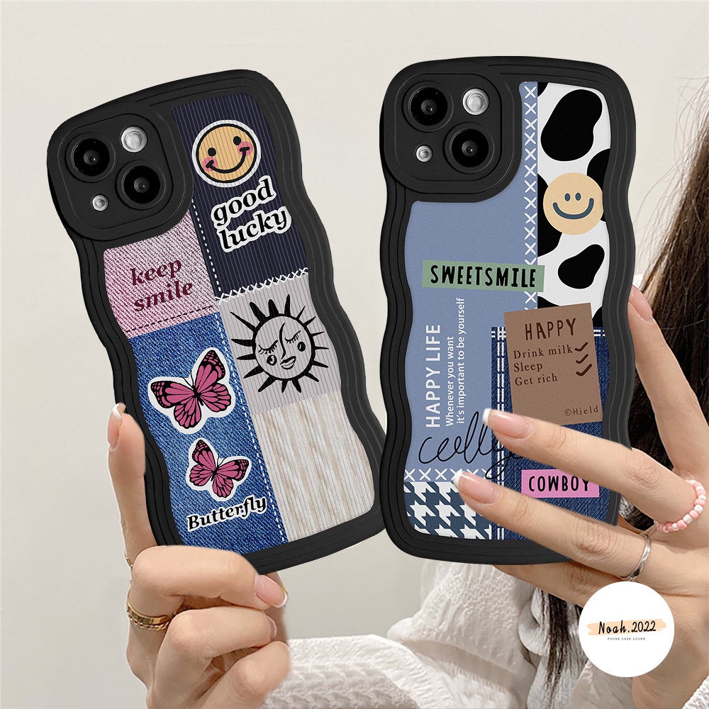 Soft Case Realme 10 C35 C33 C30 C21Y C25Y C25 C25s C21 C20 C20A C11 C12 C15 C17 C3 9 8 Pro 7 7i 5 5i 6i 5s Narzo 20 30A 50label Sambungan Smiley Face TPU Penutup Belakang Gelombang Casing Edge