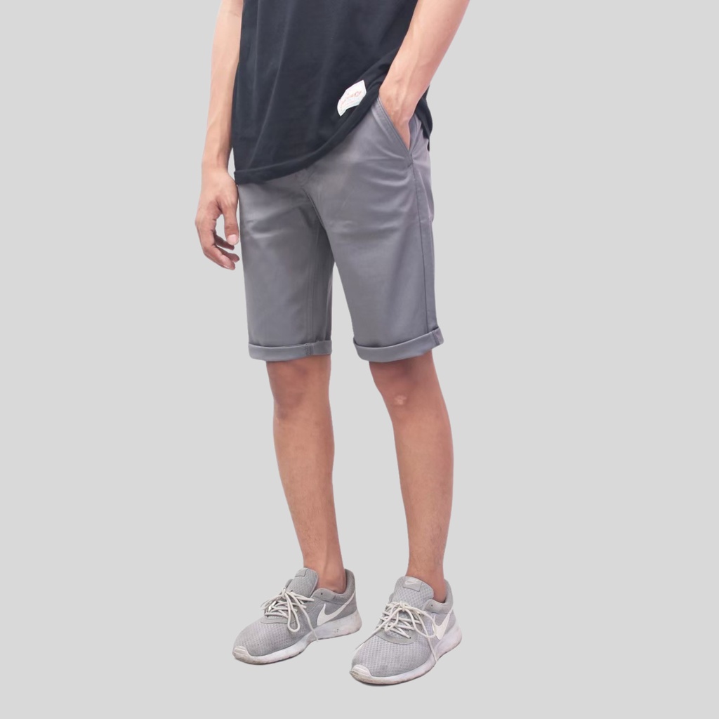 Celana Pendek Pria HItam Katun Twill Chino BIgsize Premium Slimfit Original Chinos Jumbo Kain Cotton