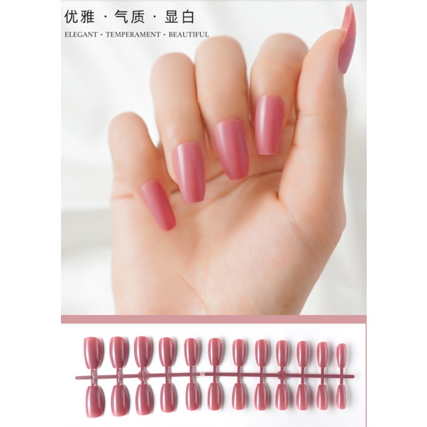 24Pc False Nail Art tips Glossy Coffin Drop shaped Press On Fake full cover Fingernai  KODE C