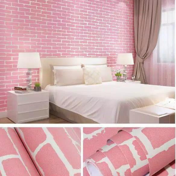 1 kg 2  roll COD BAYAR DITEMPAT - WALLPAPER STIKER DINDING / WALLPAPER DINDING MURAH bata pink ‣ VU.