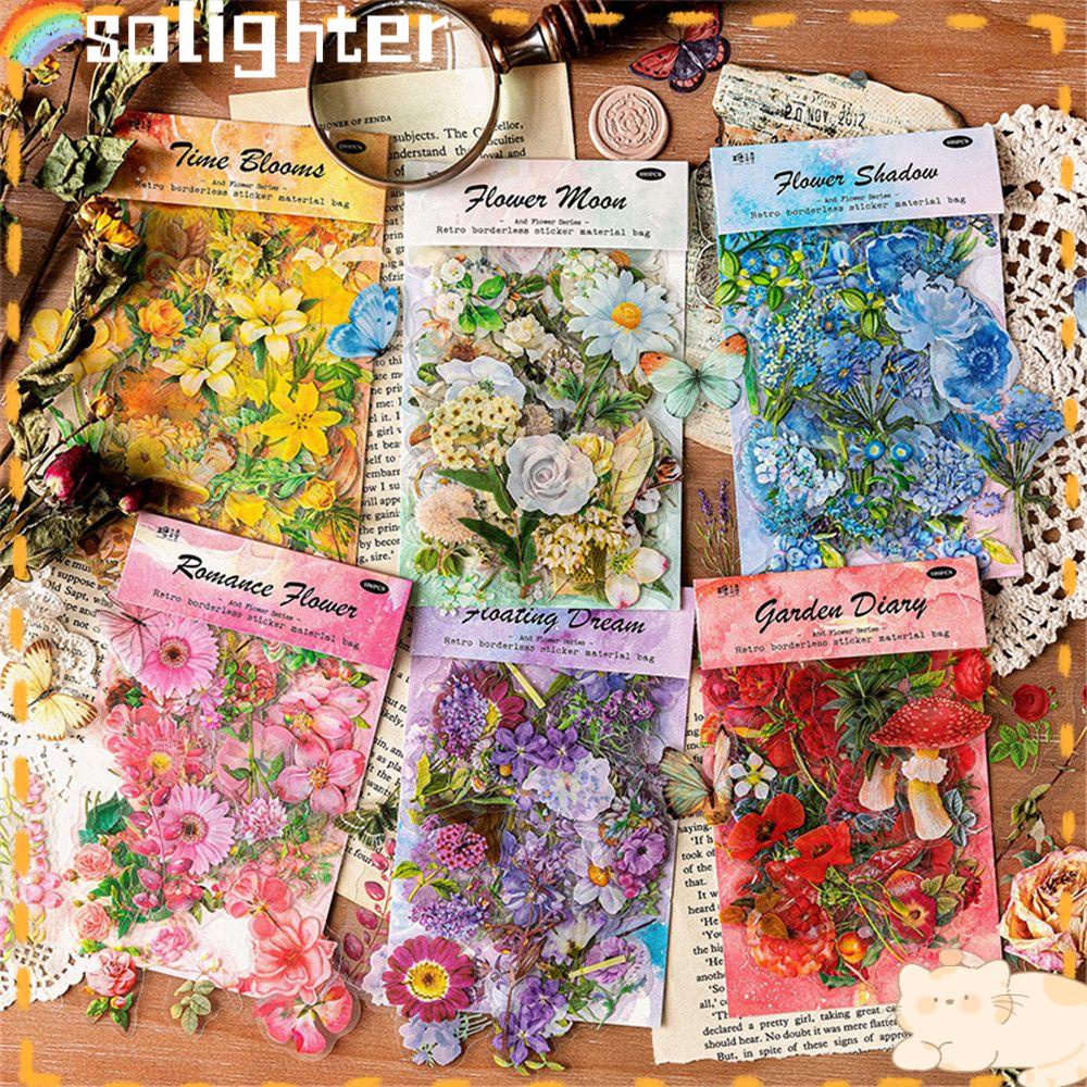 Solighter 100Pcs/Bag Botanical Stickers Junk Journal Hand Akun Aesthetic Bunga Bahan Stiker