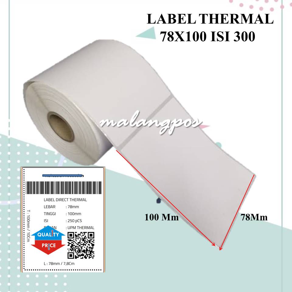 LABEL BARCODE THERMAL UK 78x100 LABEL RESI PENGIRIMAN 78 x 100 ISI 300pc