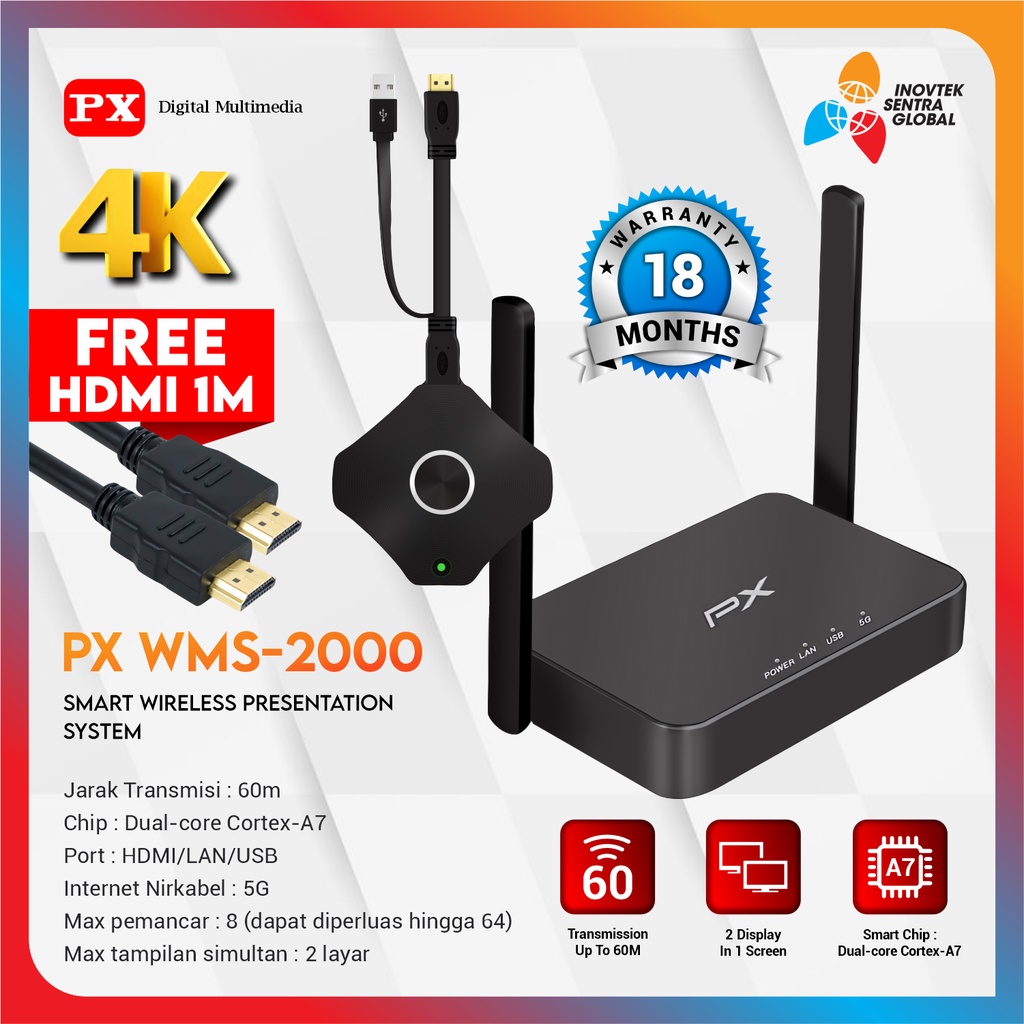 PX WMS 2000 HDMI Wireless 4K Audio Video Transmitter Receiver 60 Meter