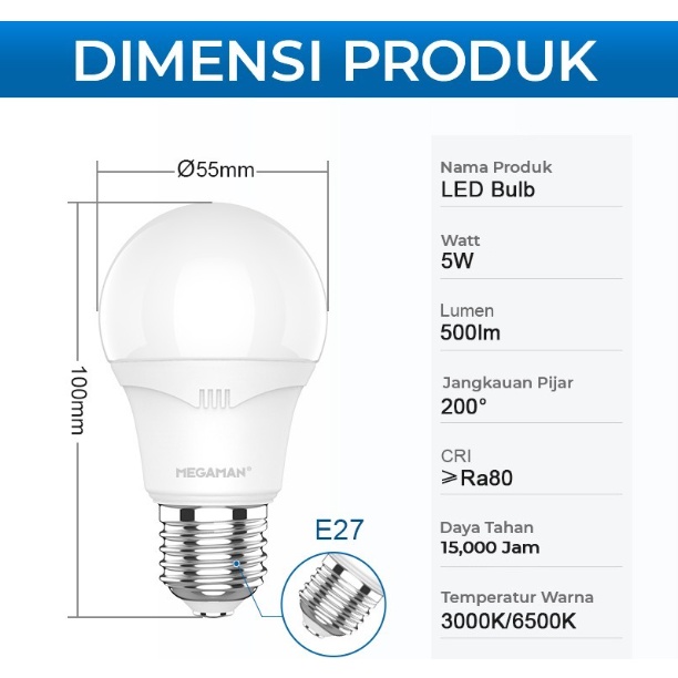 LAMPU LED / BOHLAM MEGAMAN A-BULB YTA55Z4 5W / 5 WATT (GARANSI RESMI)