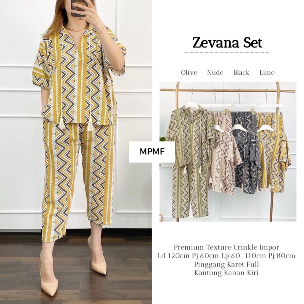 ZEVANA SET BY MPMF SETELAN ONE SET SETCEL BAJU CELANA WANITA PREMIUM JUMBO GARIS BAHAN PREMIUM CRINK